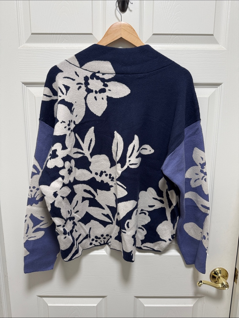 ANTHROPOLOGIE Maeve Navy and Ivory Floral Mock-Neck Sweater - Picture 3 of 5